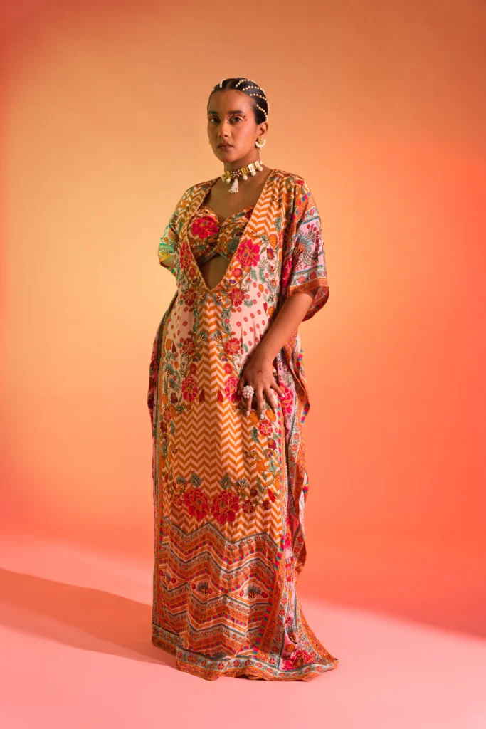 Ochre Phoolmati Kaftan with Bralette