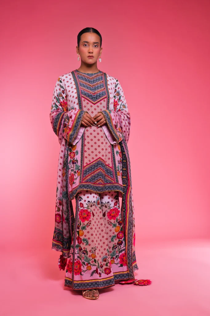 Gulaabi Phoolwati Short Shirt Suit with Dupatta